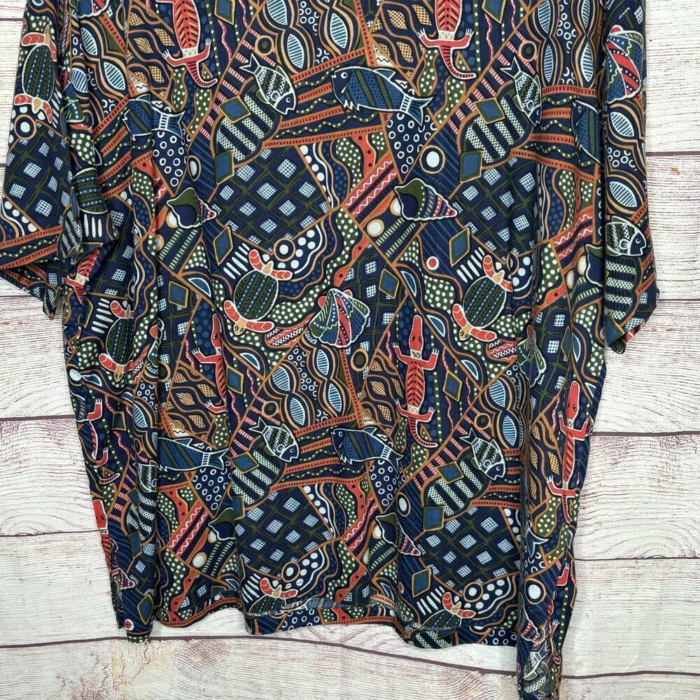 Hilo Hattie Vintage 80's Hawaiian Geometric Boxy Alligator Print Blouse sz Large - Picture 5 of 6
